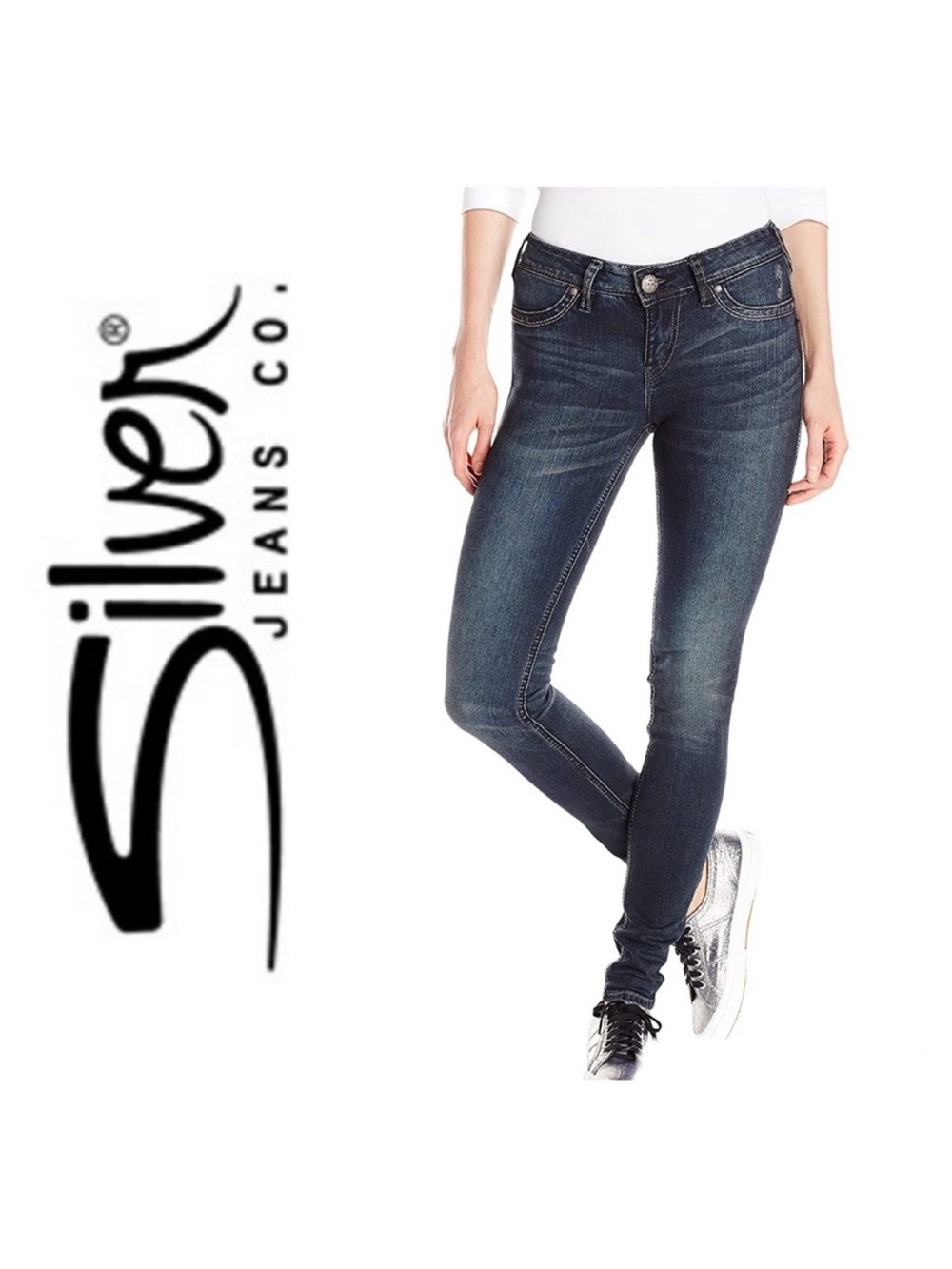 Silver Jeans Co. Dark Blue Mid-Rise Skinny Jeggings Curvy Fit W36/L37